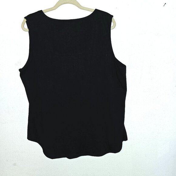Saloogoe Black Pleated Square Neck Sleeveless Tank Top Size 2XL - Picture 2 of 5